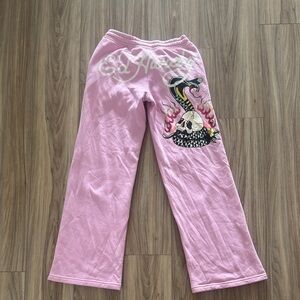 Ed Hardy Pink Sweatpants with Cobra & Skull Graphic